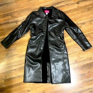 Long Oversized Faux Leather Trench Coat Black | Medium